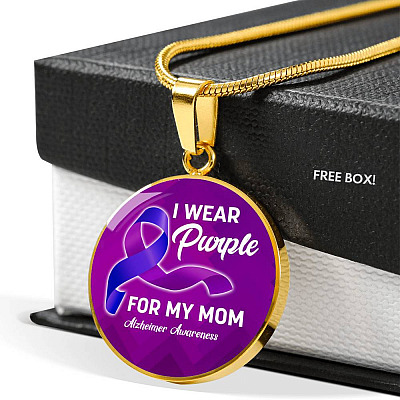 I Wear Purple For My Mom Alzheimer Awareness Luxury Circle Pendant Necklace