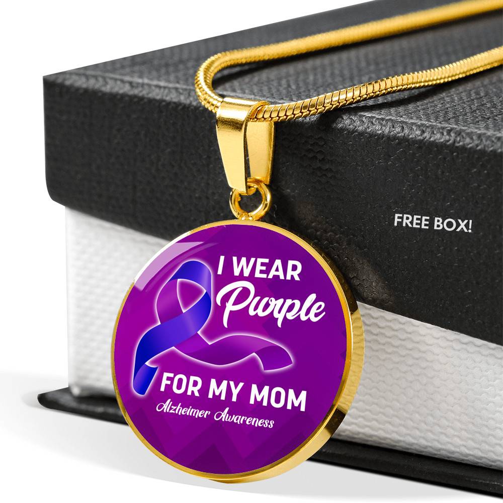 I Wear Purple For My Mom Alzheimer Awareness Luxury Circle Pendant Necklace