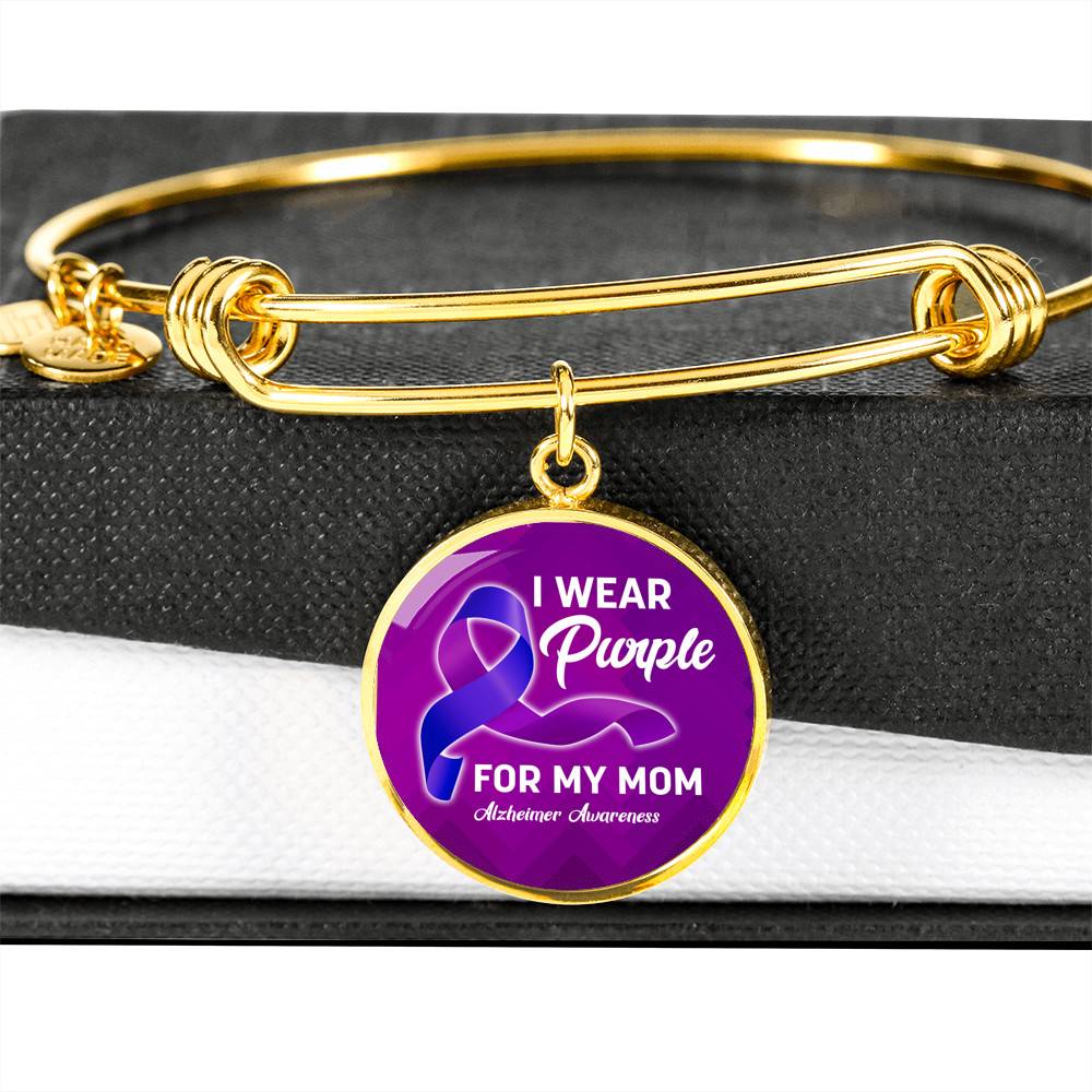 I Wear Purple For My Mom Alzheimer Awareness Luxury Circle Pendant Necklace