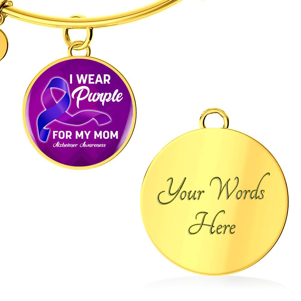 I Wear Purple For My Mom Alzheimer Awareness Luxury Circle Pendant Necklace
