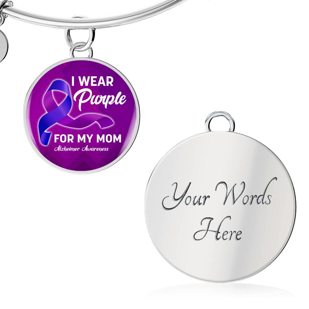 I Wear Purple For My Mom Alzheimer Awareness Luxury Circle Pendant Necklace