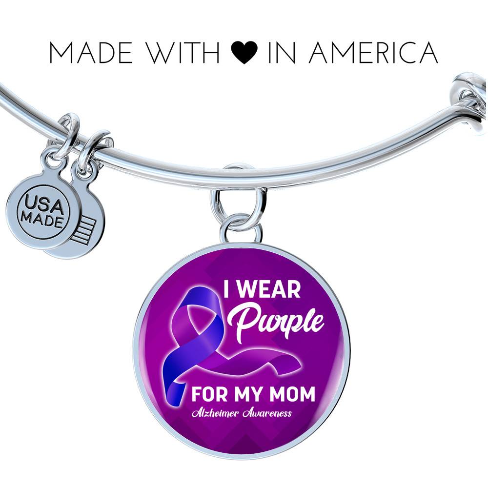 I Wear Purple For My Mom Alzheimer Awareness Luxury Circle Pendant Necklace