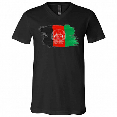 Afghan Flag T-shirt, Black, V-Neck T-Shirt