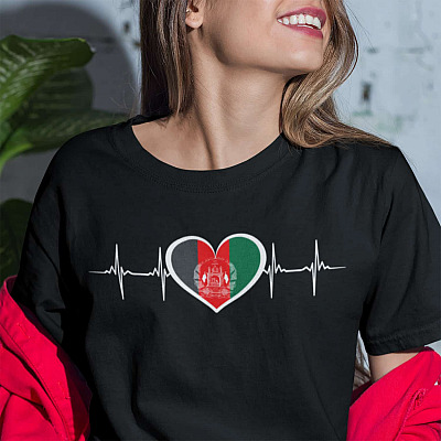 Afghanistan Heartbeat T-Shirt - V-Neck Tee - I Love Afghanistan Heart Flag Shirt