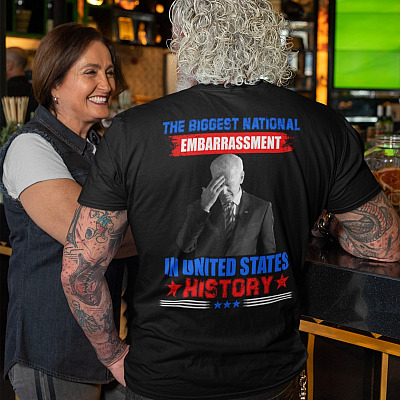 Alternative view of The Biggest National Embarrassment In United States History Anti Biden Print On Back T-Shirt Only