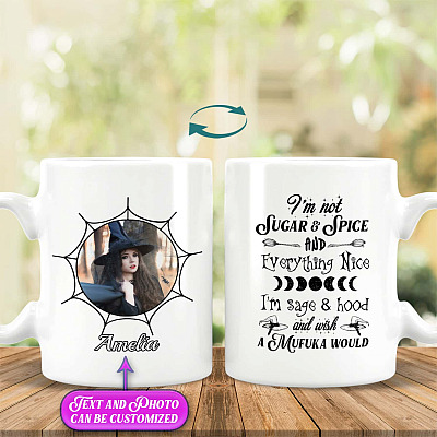 Custom Photo I'm Not Sugar And Spice Halloween Witch Coffee Mug - Personalized Best Friend Travel Bottle