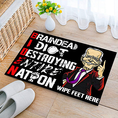 Alternative view of Biden Braindead Idiot Destroying Entire Nation House Doormat - Anti Creepy Biden Meme Saying Decorative Home Entrance Doormat
