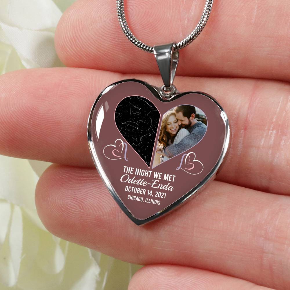The Night Sky Couple Story Of Us Personalized Photo Heart Pendant Necklace - Custom Names Anniversary Star Map Heart Necklace