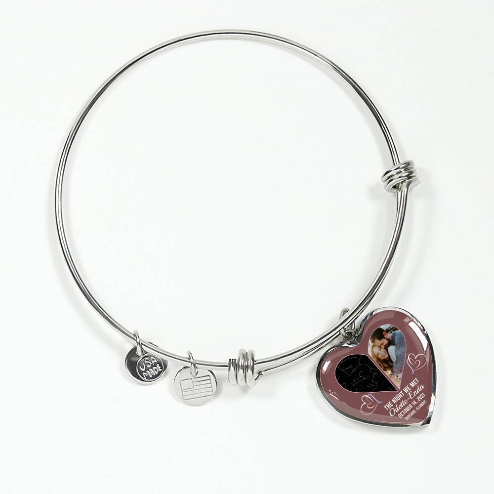 The Night Sky Couple Story Of Us Personalized Photo Heart Pendant Necklace - Custom Names Anniversary Star Map Heart Necklace