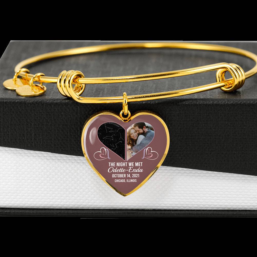 The Night Sky Couple Story Of Us Personalized Photo Heart Pendant Necklace - Custom Names Anniversary Star Map Heart Necklace