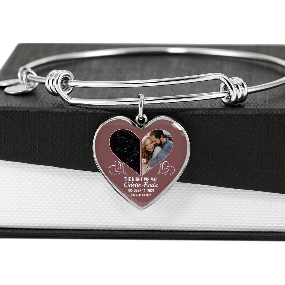 The Night Sky Couple Story Of Us Personalized Photo Heart Pendant Necklace - Custom Names Anniversary Star Map Heart Necklace