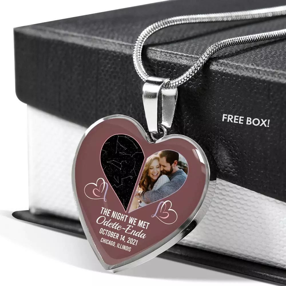 The Night Sky Couple Story Of Us Personalized Photo Heart Pendant Necklace - Custom Names Anniversary Star Map Heart Necklace