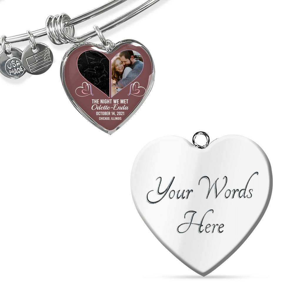 The Night Sky Couple Story Of Us Personalized Photo Heart Pendant Necklace - Custom Names Anniversary Star Map Heart Necklace
