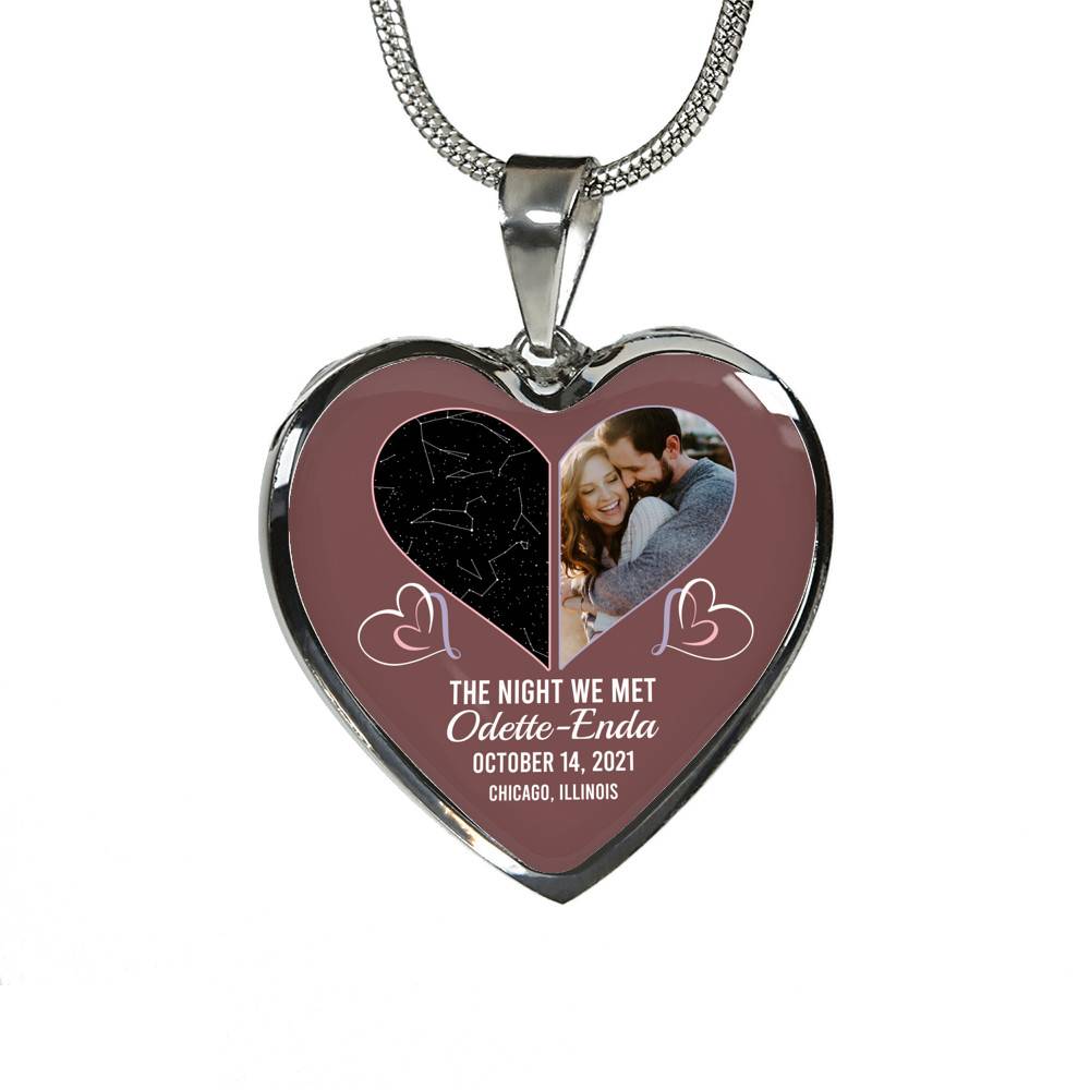 The Night Sky Couple Story Of Us Personalized Photo Heart Pendant Necklace - Custom Names Anniversary Star Map Heart Necklace
