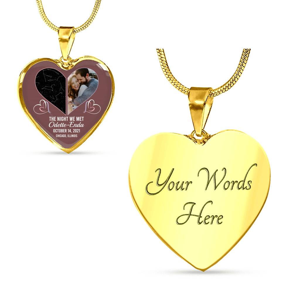 The Night Sky Couple Story Of Us Personalized Photo Heart Pendant Necklace - Custom Names Anniversary Star Map Heart Necklace
