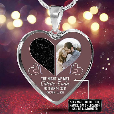 Alternative view of The Night Sky Couple Story Of Us Personalized Photo Heart Pendant Necklace - Custom Names Anniversary Star Map Heart Necklace