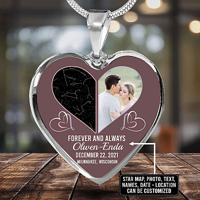 The Night Sky Couple Story Of Us Personalized Photo Heart Pendant Necklace - Custom Names Anniversary Star Map Heart Necklace