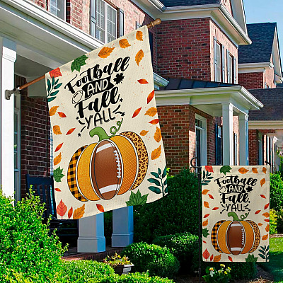 Alternative view of Football And Fall Y'all Autumn Garden Flag - Pumpkin Fall Thanksgiving House Flag