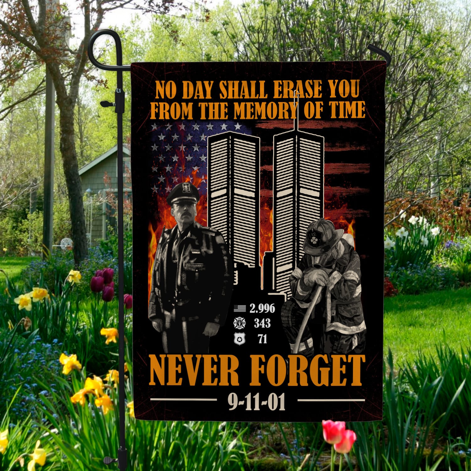 1NH. No Day Shall Garden Flag Mockup 5