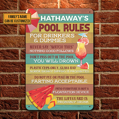Alternative view of Pool Rules Personalized Pool Rules for Drinkers and Dummies Vintage Decorative Metal Sign - Indoor Outdoor Pool Decor