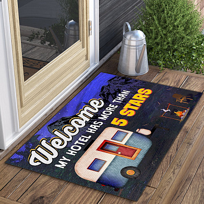 Alternative view of Welcome My Hotel Has More Than 5 Stars Camper Doormat - Outdoor Indoor Doormat - Funny Camping Doormat