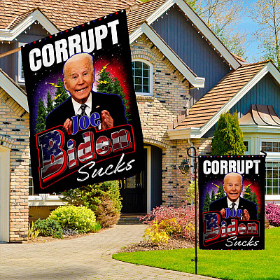 Alternative view of Funny Sarcastic Corrupt Joe Biden Sucks Flag - Biden Is Not My President Garden Flag - House Flag