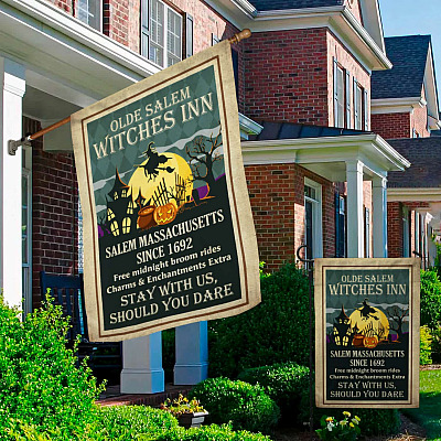 Alternative view of Olde Salem Witches Inn Garden Flag - Witch House Flag - Halloween Decorations Wall Flag
