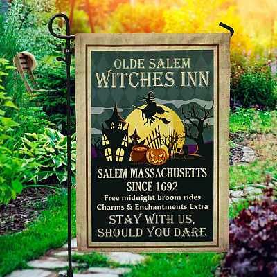 Olde Salem Witches Inn Garden Flag - Witch House Flag - Halloween Decorations Wall Flag