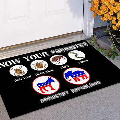 Alternative view of Funny Sarcastic Know Your Parasites Doormat - Libertarian Political Party Welcome Mat
