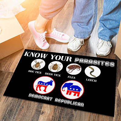 Funny Sarcastic Know Your Parasites Doormat - Libertarian Political Party Welcome Mat