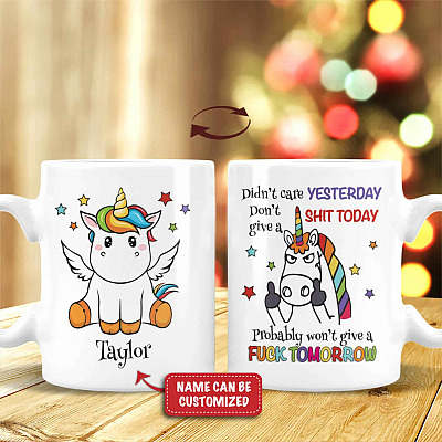 Personalized Name Didn't Care Yesterday Don't Give Shit Today Double-Sided Ceramic Coffee Mug