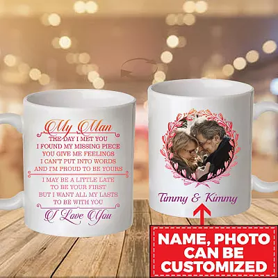 Personalized Couple Photo My Man the Day I Met You I Found My Missing Piece Double-Sided Ceramic Coffee Mug - Beer Stein