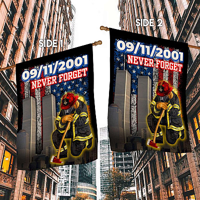 Alternative view of 9/11/2001 Never Forget Garden Flag - 911 Firefighter Memorial House Flag - 343 Firefighter Garden Flag