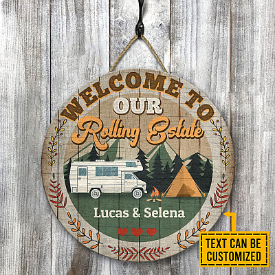 Personalized Name Welcome To Our Rolling Estate Wooden Door Sign - Camping Sign