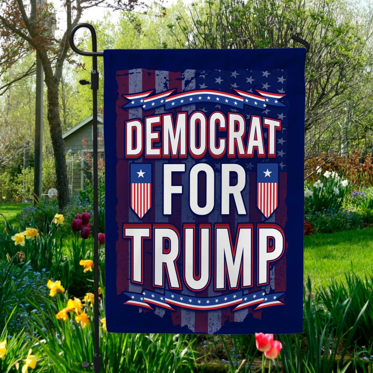 2O. Democrat For Trump-SIDE 1 30X40 Garden Flag Mockup 5