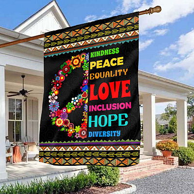 Kindness Peace Equality Love Inclusion Hope Diversity Outdoor House Flag - Peace Symbol Home Garden Flag