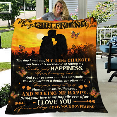 Alternative view of Butterfly To My Girlfriend Blanket - The Day I Met You My Life Changed Fleece Blanket - Mink Blanket