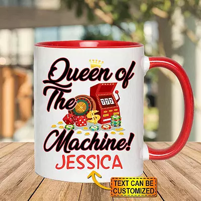 Personalized Name Queen Of The Machine Accent Mug - Two Tone Mug