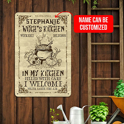 Alternative view of Personalized Name Witch's Kitchen Wickedly Delicious Vintage Decorative Metal Sign - Indoor Outdoor Decor Farmhouse