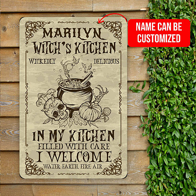 Personalized Name Witch's Kitchen Wickedly Delicious Vintage Decorative Metal Sign - Indoor Outdoor Decor Farmhouse