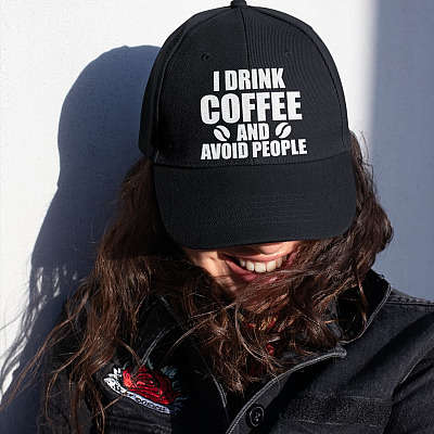 Alternative view of I Drink Coffee And Avoid People Funny Twill Cap - High-Profile Snapback Hat - Coffee Lover Trucker Hat