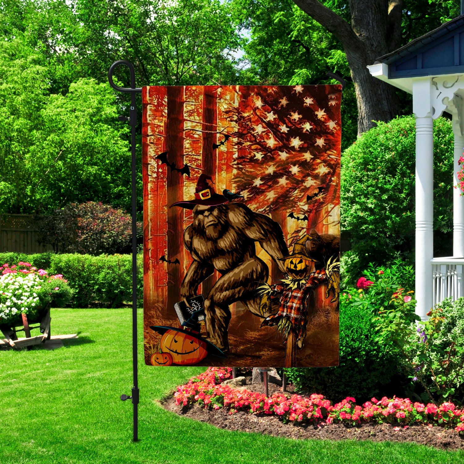 3KT. Bigfoot Halloween_30x40_side 1 Garden Flag Mockup 2