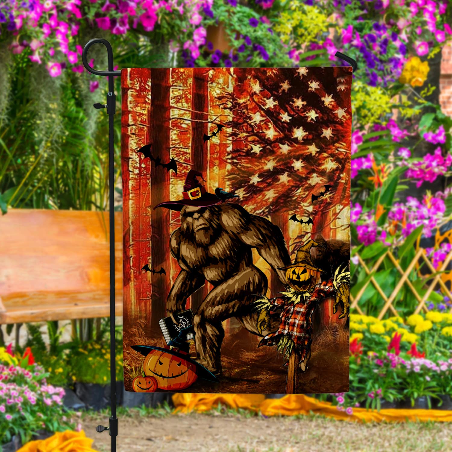 3KT. Bigfoot Halloween_30x40_side 1 Garden Flag Mockup 4