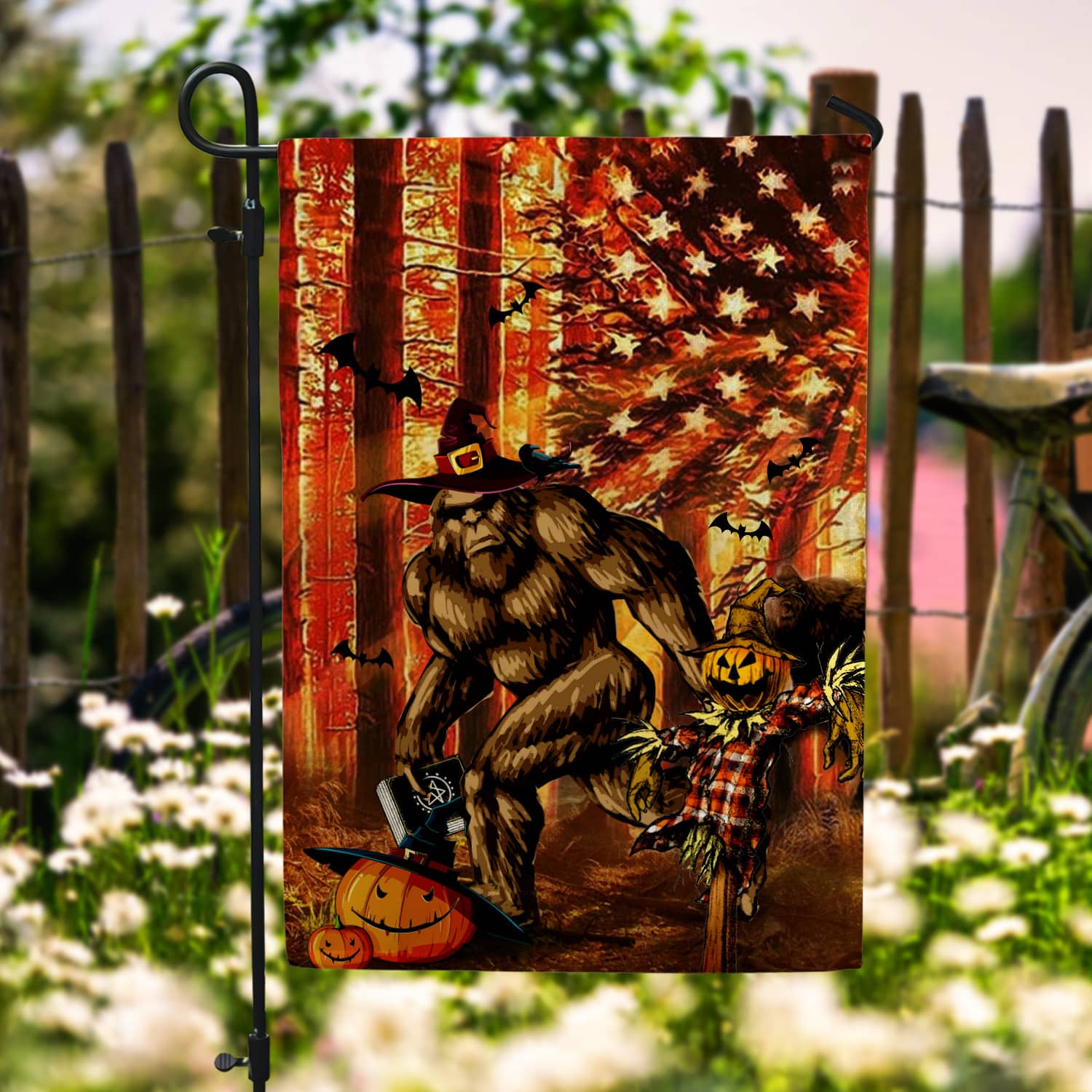 3KT. Bigfoot Halloween_30x40_side 1 Garden Flag Mockup 6