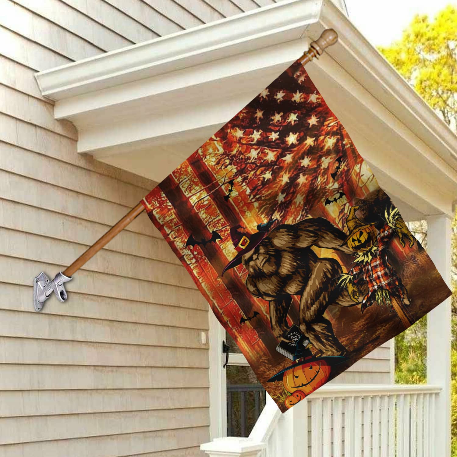 3KT. Bigfoot Halloween_30x40_side 1 House Flag Mockup 2