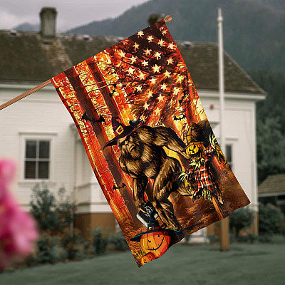 Beware of The Bigfoot Halloween Decorative Flag - Never Mind The Witch Beware of The Sasquatch Believer Garden House Flag