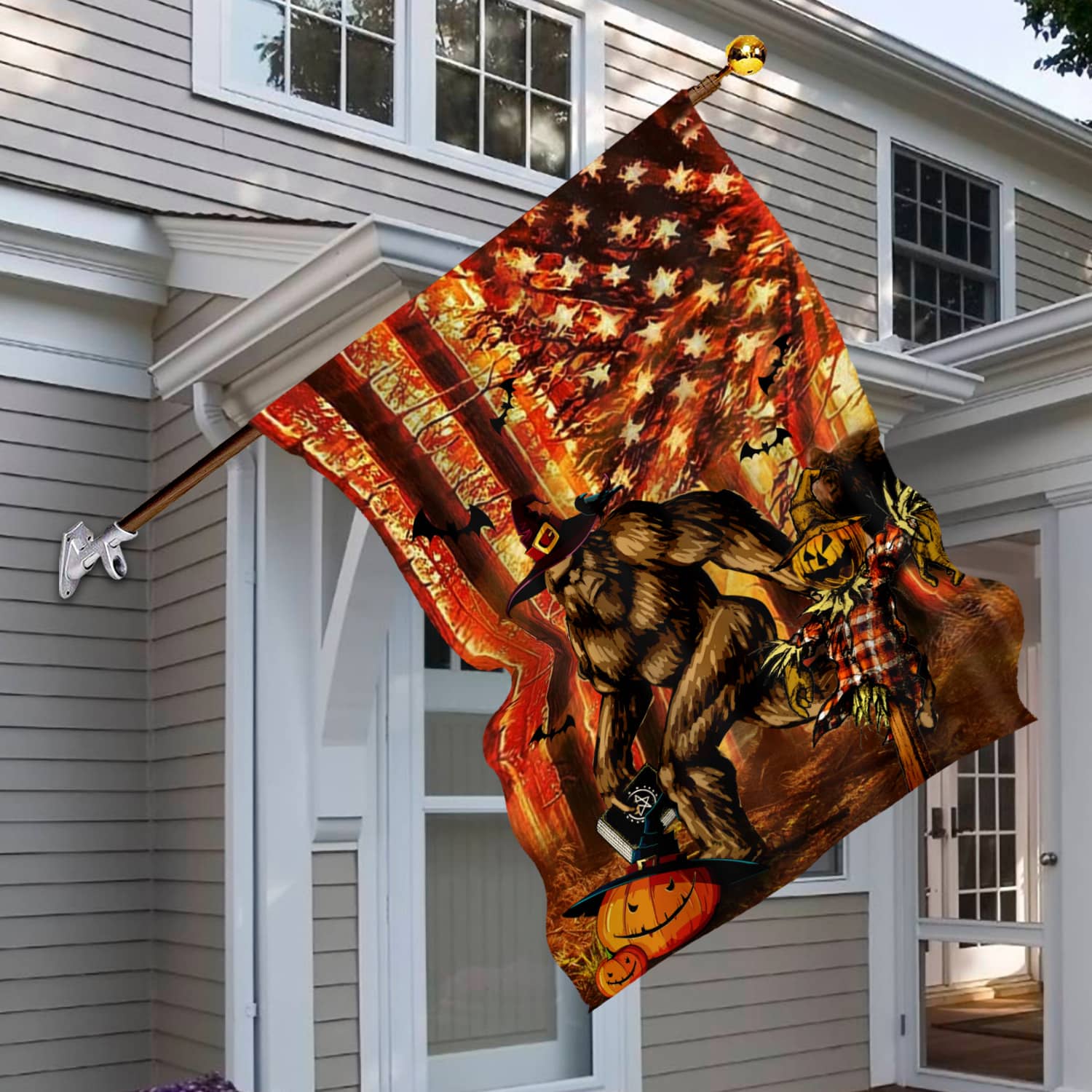 3KT. Bigfoot Halloween_30x40_side 1 House Flag Mockup 6