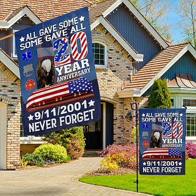 Alternative view of Memorial 911 Never Forget All Gave Some Flag - In Memory of 9-11 Firefighter Police EMT American Garden Flag - Wall House Flag