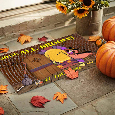 Alternative view of Please Park All Brooms At The Door Indoor Outdoor Decorative Doormat - Funny Halloween Entrance Doormat