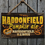 Haddonfield Pumpkin Ale 1978 Halloween Rectangle Wooden Door Sign - Front Porch Sign Indoor Outdoor Decor